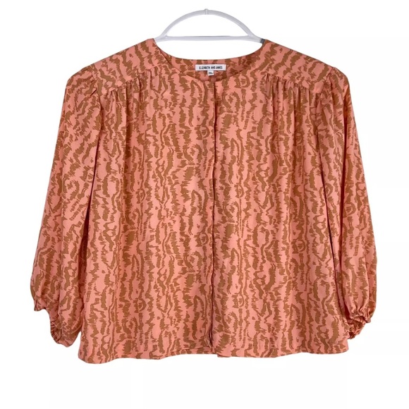 ELIZABETH AND JAMES Women’s Peach Print Drop Button-Front Top size M - Picture 1 of 6